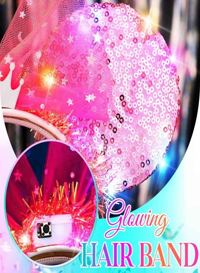Unicra Light Up Headband Mouse Ears Headbands Bow Hair Accessories for Women and Girls (Pink Sequin Ears - Tiara) - Image 5